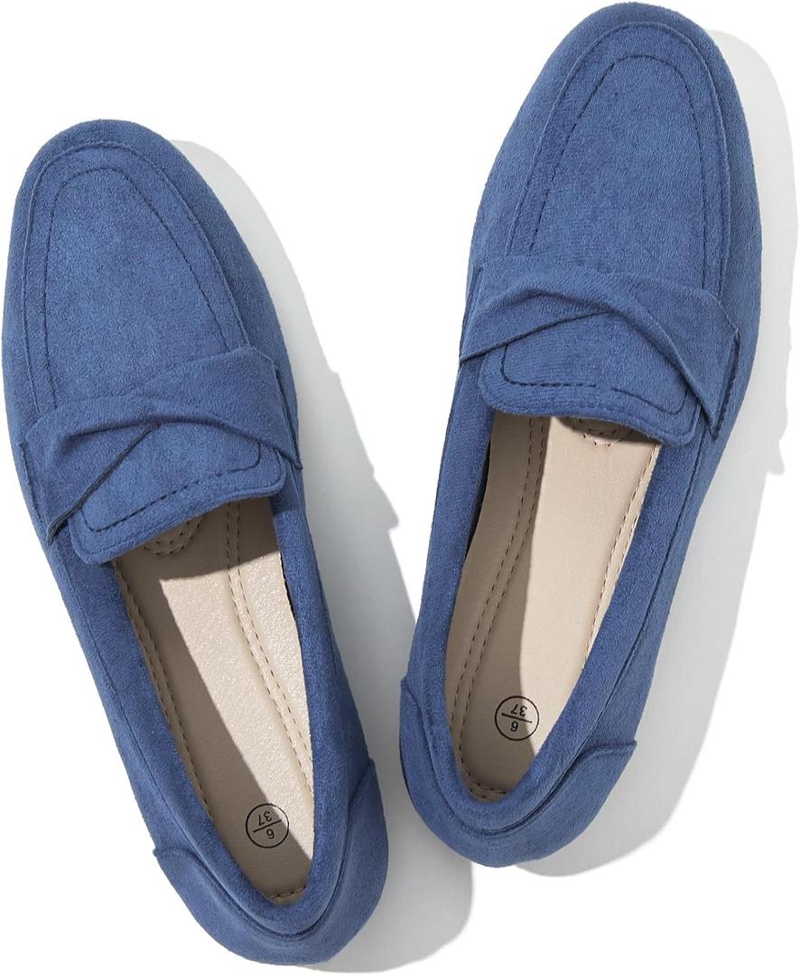 POVOGER Loafers for Women Slip on Shoes Black Flats Shoes Comfortable Work Shoes for Women Square Toe Ballets Flats (5, Navy Blue)