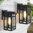 2 Packs Dusk to Dawn Outdoor Wall Lighting 9.76'', Exterior Light Fixture Wall Mount for House Front Porch Light, Black Anti-Rust Modern Outdoor Lantern with Tempered Glass Shade for Garage