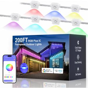 Fussion Permanent Outdoor Lights for House 200ft, IP68 Waterproof Outside Lights with 4 Control Methods, Smart RGB Eaves Lighting for Christmas All Holiday Decorations (White)
