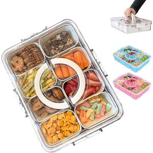 Snackle Box Container, Snack Tray with Lid, Divided Serving Tray with Lid and Handle, Snack Tackle Box, Clear Organizer for Fruits Snacks, Snackle Boxes Perfect for Road Travel Party (White)