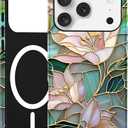 Jusy Compatible with MagSafe Lily Flower Case for iPhone 7/8/SE, Aesthetic Stained Glass Floral Magnetic Phone Case, Soft TPU and Hard PC Protective Phone Cover for Women Girls (Shiny) - Lily