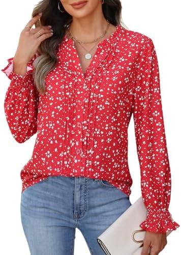 CiCiBird Womens Casual V Neck Blouses Button Down Shirts Long Sleeve Floral Print Business Work Tops Size XL