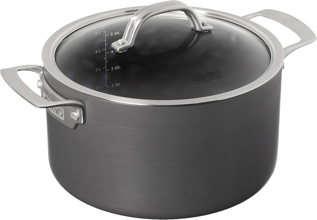 Viking Dutch Oven Non Stick, 6 Quart Hard Anodized Nonstick Cookware Pot with Glass Lid, Dishwasher and Oven Safe, Induction Ready, Gray