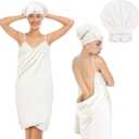 Lounsweer Women Wrap Towel and Hair Drying Towel Set Wearable Halter Bath Robe with Adjustable Strap Body Sling Bathrobe Dress After Shower Absorbent Wet Hair Wrap for Women Shower(White)