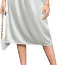 Litherday Women's Satin Half Slip Lace Trim Long Underskirt Slips for Under Dresses White L (White)
