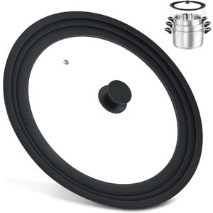 Extra Large Universal Lid Fits 13", 14", 15" Cookware - Silicone Replacement Pan Lid for Pots, Pans, and Skillets - Tempered Glass Pot Lid Cover for Frying Pans, Cast Iron, CrockPot