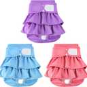 Reusable Dog Diapers Female 3 Pack Washable Premium Highly Absorbent Doggie Diapers, Flexible Puppy Diapers, Durable Leak-Proof Dog Diapers for Period Heat Incontinence Puppy Training, XS