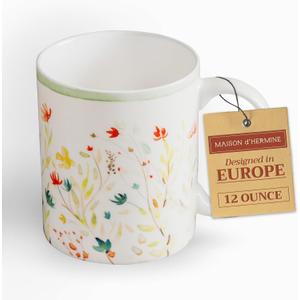 Maison d' Hermine Coffee Mug with Handles Fine Bone China Mugs Pack of One Tea Cups for Hot Beverages Cappuccino Latte Home Restaurant Office Perfect for Gift (Colmar - Green, 12 Ounce)
