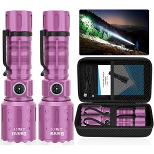 Banral Flashlights High Lumens Rechargeable, Super Bright Long Range Small Powerful Flashlight, 6 Modes LED Tactical Pocket Waterproof Flash Light for Home Emergency (2, Purple)
