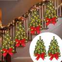 Dingion 4 Pack Christmas Swags Christmas Staircase Decor Christmas Trees Garland for Stairs Christmas Garland with Lights with Red Bows Stairway Swag for Front Door Wall Window Home Xmas Fence Decor
