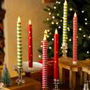 Baquler 6 Pcs Christmas Flameless Taper Candles 10.6 Inch Red Green and White Striped Dots Candles Battery Operated LED Christmas Candlesticks for Xmas Centerpiece Holiday Party Decor