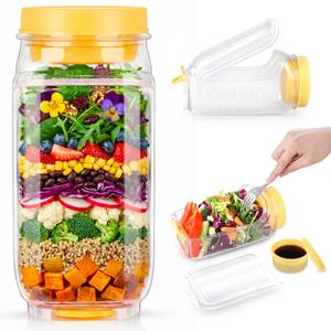 Salad Jar with Side Opening – Double-Lock Leak-Resistant Design, Vertical Layering Keeps Salads Fresh, Leak-Proof Salad Jar with Dressing Cup, Durable Salad Container for Lunch, Meal Prep & Work