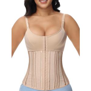 SHAPSHE Waist Trainer for Women Workout Waist Cincher Tummy Control Sweat Waist Trimmer Body Shaper Steel Bone with Bra (Medium, Tan)