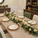 6ft Christmas Norfolk Pine Garland with Light Realistic Prelit Christmas Garland with Bow Berry Stem Ball Real Touch Greenery Garlands for Mantle Fireplace Table Home Decor(Gold)