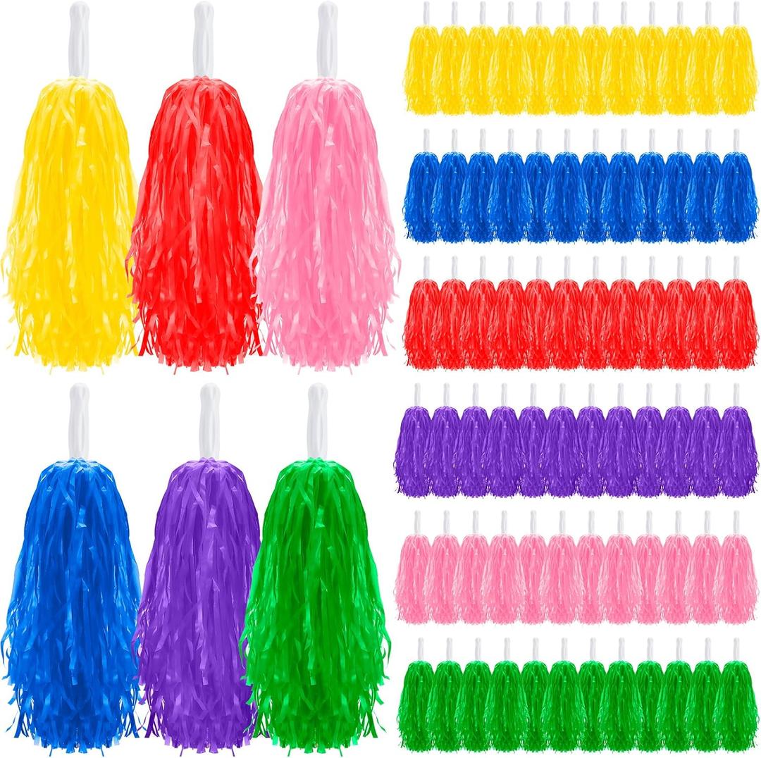 Yunsailing 72 Pcs Plastic Cheer Pompoms Sports Dance Cheerleader Pom Poms with Handles Squad Team Spirited Sports Party Dance Cheering Decorations for Adults Cheerleading (Colorful)