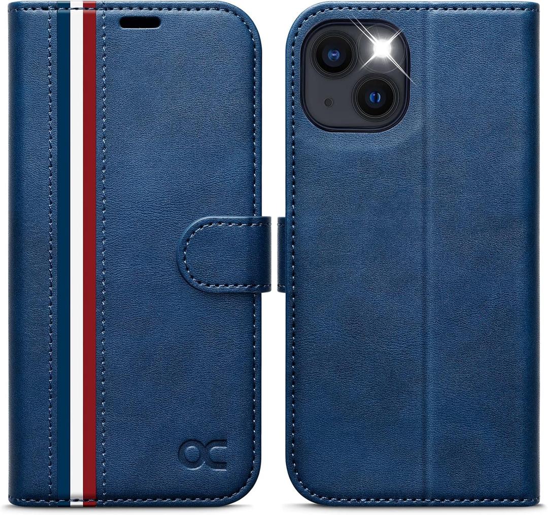 OCASE Compatible with iPhone 13 Wallet Case, PU Leather Flip Folio Case with Card Holders RFID Blocking Kickstand [Shockproof TPU Inner Shell] Phone Cover 6.1 Inch 2021 (Spliced Blue)