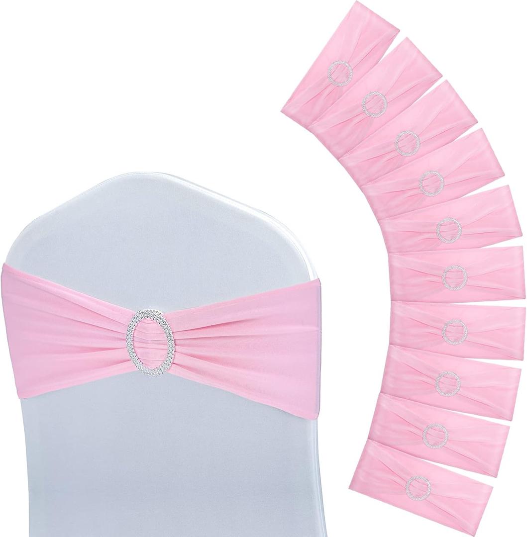 Tegeme 80 Pieces Chair Sashes & Bows - Stretch Spandex Chair Cover Band with Buckle for Wedding, Hotel Banquet, Birthday Party & Home Bulk Decorations(Pink)
