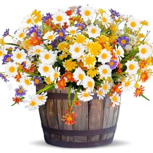 8 Bundles Artificial Daisy Flowers for Outdoors Summer Decor, UV Resistant No Fade Fake Cemetery Flowers Faux Plastic Greenery Shrub Plants for Hanging Garden Window Porch Memorial Day Decor(Colors)