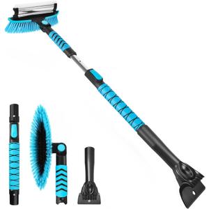 Yougfin Windshield Ice Scraper Car Brush for Snow 43 inch, 3 in 1 Detachable Snow Scraper with Squeegee, 180 Pivoting Brush Head, Foam Grip, Extendable Snow Removal for Auto Truck SUV Van (Blue)