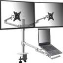 Height Adjustable 3 in 1 Mount Compatible with 13 to 17.3 inch Laptop, Hold 2 Monitors 11 to 27 inch with Vesa, Monitor Desk Stand arm Riser Mount Stand Workstation (Silver)