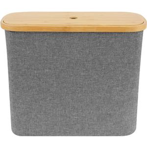 US Toilet Paper Basket Oxford Cloth Toilet Paper Organizer with Wood Lid Foldable Toilet Paper Holder Basket Large Capacity Toilet Paper Bin for Bathroom Sink (Grey)