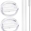 2pcs Tumbler Lid for Stanley 40oz Cup,Replacement 40 oz Tumbler Lid,2Pcs Extra Long Reusable Straws and 1Pcs Cleaning Brush (White)