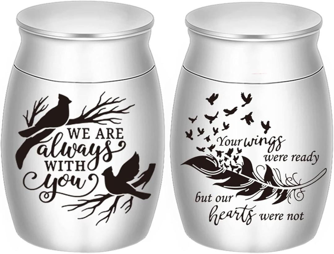 Small Keepsake Urns for Ashes - Set of 2Stainless Steel Mini Urn Set, Cremation Ash Urn, Ashes Holder, Small urn for Family & Loved Ones-WE are Always with You