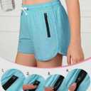 QWE 5 Pack Girls Athletic Shorts with Lock-Zip Pockets, Secure No-Slip Gym Dry-Fit Soccer Shorts for Youth Set A 10-12Years