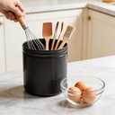 Utensil Crock for Kitchen Counter, 360° Rotating Large Kitchen Utensil Holder, 6.6" Ceramic Black Kitchen Utensil Holder, Spatula Holder with Cork Bottom