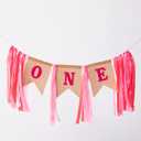 SS Cohen 1st Birthday Girl Decorations with Burlap Highchair pink Banner for Happy First Birthday Party Decoration Supplies