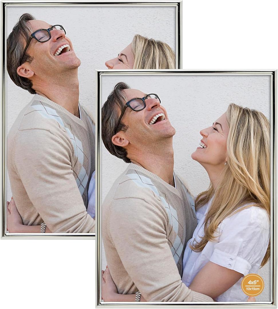DECANIT 4x6 Picture Frame Metal,Thin Profile Photo Frame 4 by 6 Inch, Display for Wall Mounting or Tabletop Pack of 2,silver