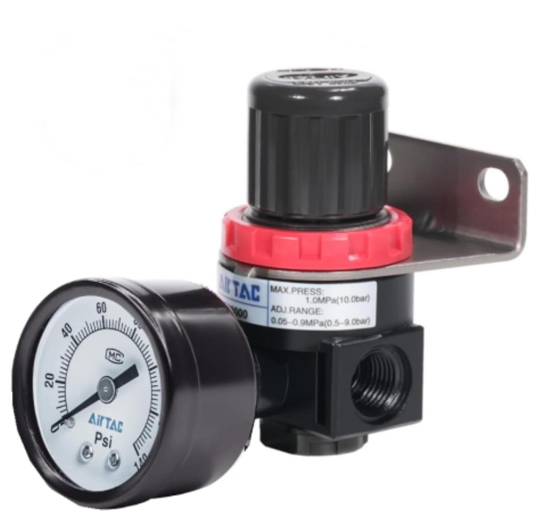 Air Pressure Regulator NPT 1/4" Airtac AR2000-2T Female Thread Source Treatment 0-140 PSI Adjustable,Bracket,Gauge