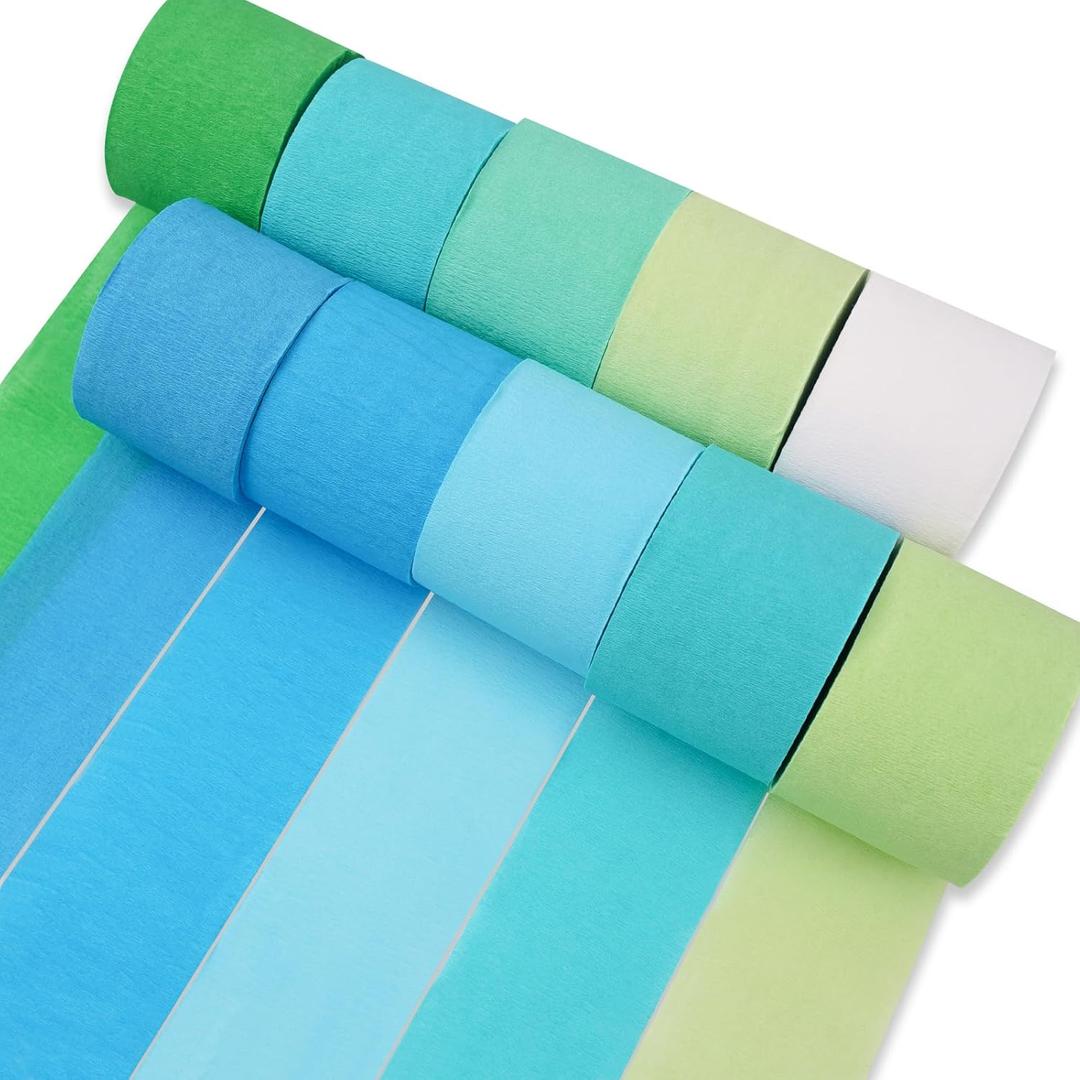 PartyWoo Crepe Paper Streamers 10 Rolls 820 ft Pack of Blue Pastel Blue Green and Lime Crepe Paper for Graduation Wedding Baby Shower Gender Reveal Birthday Party Decorations (1.8 Inch x 82 Ft/Roll)