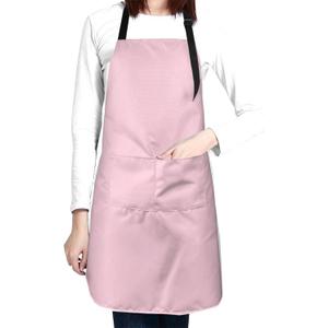 Perinsto Pink Waterproof Apron With 2 Pockets Kitchen Chef Aprons Bibs For Cooking Baking Painting Gardening Grooming