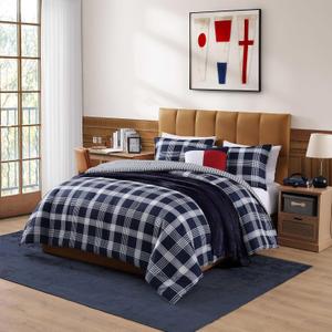 Tommy Hilfiger - Twin/Twin XL Comforter Set, 100% Soft & Smooth Reversible Bed Set, Plaid Bedding for Year Round Comfort, 2 Piece Bedding with Matching Pillowcase (Huntingdon Plaid Blue)