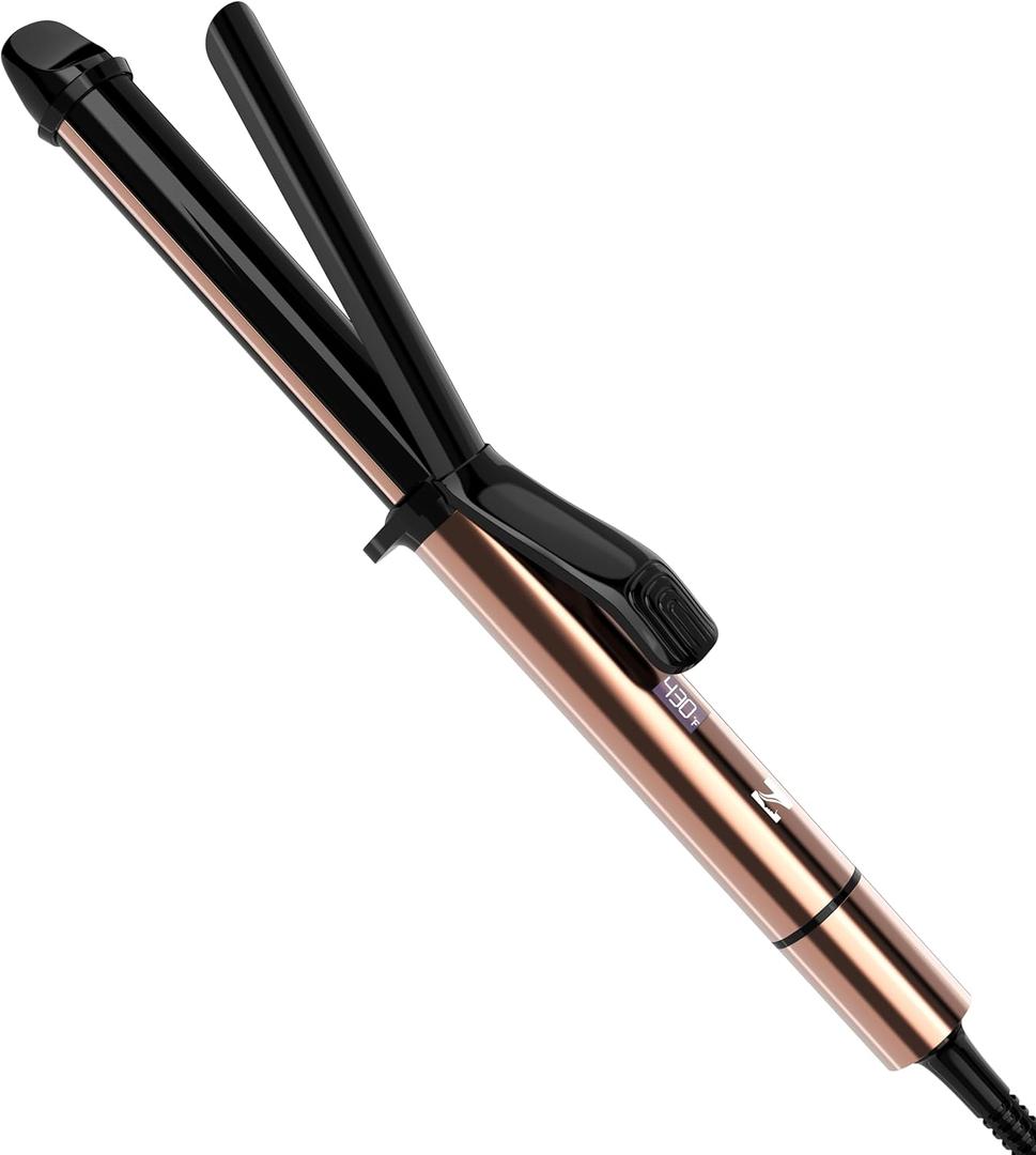 Nicebay Curling Iron with Clamp, 1 Inch Hair Curling Wand with Ceramic Coating, Professional Hair Curler, Fast Heating up to 430°F, 60 Mins Auto Off, Suit for Different Hairstyle, Gold