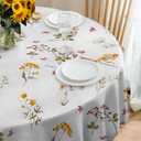 Round Tablecloth Yellow Pink Floral Polyester Waterproof Stain Resistant Rustic Farmhouse Dining Table Cloth 60 Inch