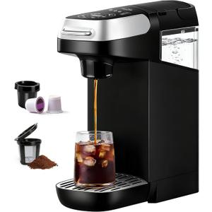 Single Serve Coffee Maker | Iced and Hot Coffee, K Cup and Grounds Compatible, 6-12 Oz Brew Sizes, Compact Design, Removable Water Reservoir