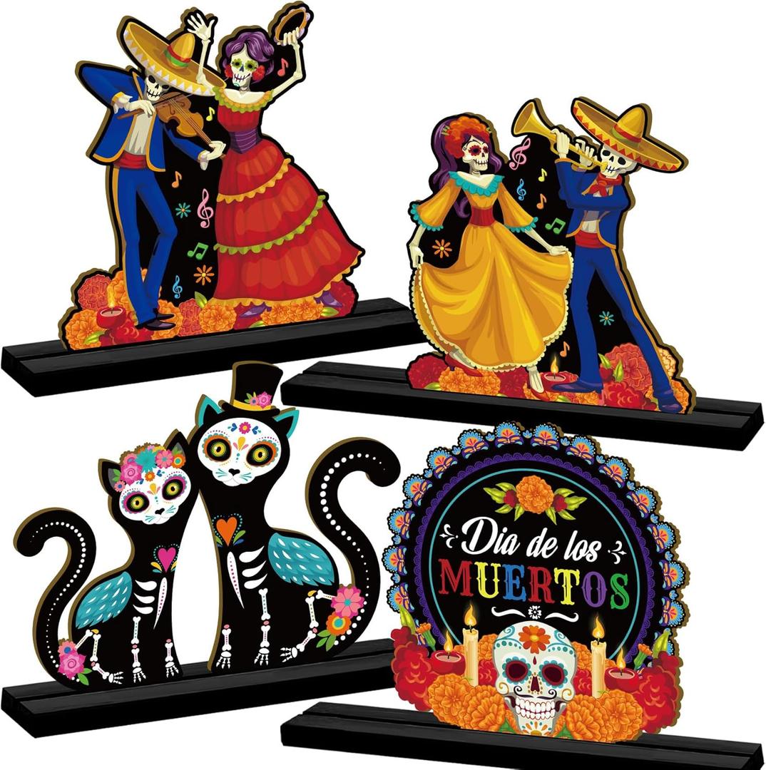 Dia De Los Muertos Tabletop Centerpiece Signs Day of The Dead Wooden Table Sign Mexican Dia De Los Muertos Decorations for Altar Ofrenda