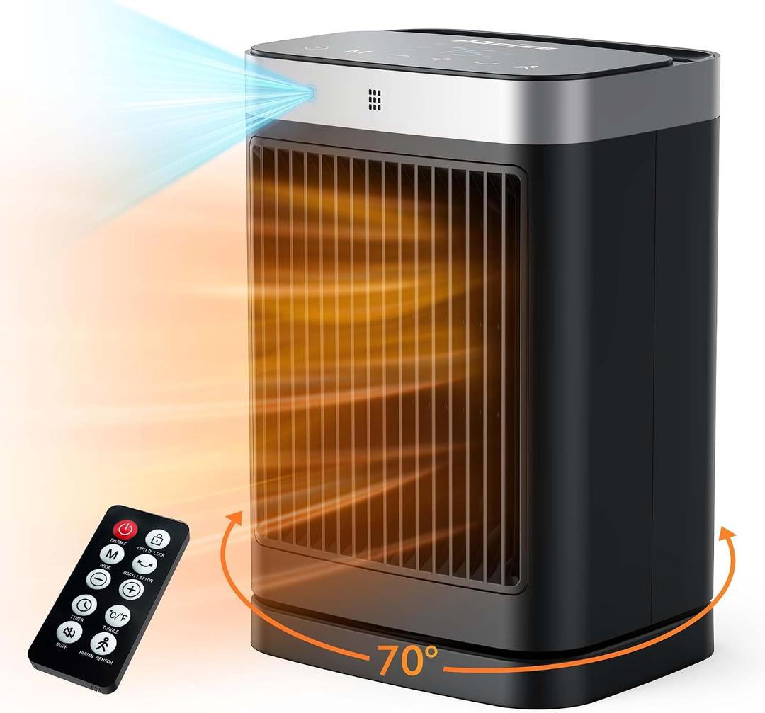 Abolee Space Heaters with Motion Sensor,Portable Heaters for Indoor Use,Electric Small Heaters for Large Room Bedroom Office Garage Desk,1500W Ceramic Heating with Remote,Oscillating,Timer,Thermosta