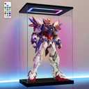 Clear Acrylic Display Case with Light for Gundam Display, Multiple Color Lights Dustproof Protection Display Box for Collectibles Action Figures14 x 10 x 21inch