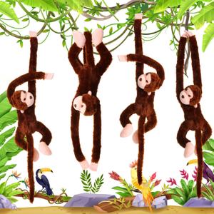 Chivao Set of 4 Stuffed Monkey Hanging Stuffed Animal Monkey Plush Toy Large Animal with Loop for Gifts Favors (20 Inch, Dark Brown)