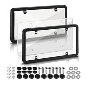 License Plate Frames,HXBER License Plate Covers, 2 PCS Clear License Plate Frames with 4 Holes Screw and Caps, Licence Plate Protector, American License Plate Shield Set, Transparent