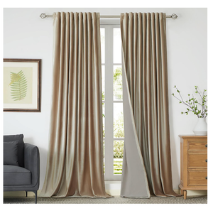 100% Full Blackout Champagne Beige Polyester Velvet Curtains 96 inch Long for Living Room,Set of 2 Liner Rod Pocket Back Tab Thermal Window Curtains Room Darkening Heavy Decor Drapes for Bedroom