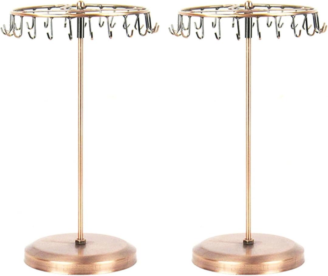 Pair of 23 Hooks Brass Spinning Jewelry Tree Rotate Display Stand Jewelry Organizer (Bronze)
