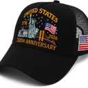 250 Anniversary USA Hat Eagle Liberty Cross Printed Pattern Adjustable Embroidered 250th Anniversary Hat Baseball Caps(Black) (Black)