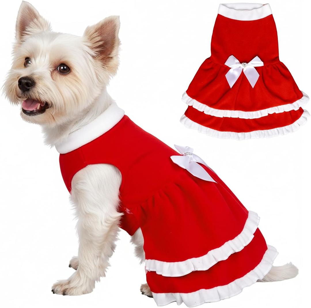 Dog Christmas Dress Fleece Dog Cake Princess Dress Winter Pet Outfit Xmas Party Cosplay for Large Dogs Girl