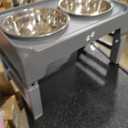 Elevated Bowls, 4 Height Adjustable Raised Stand With 2 Thick 50oz Stainless Steel Food Bowls, Non-Slip Feeder for Large Medium Dogs, Adjusts to 3.7", 9.2", 10.75", 12.36" Grey