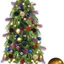 Livole 3 FT Small Christmas Tree with 50 Lights & Timer, Pre-Decorated Tabletop Mini Christmas Tree with 81 PCS Ornaments & Pampas, 128 Branches Xmas Trees for Table Christmas Decor