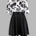 CHICME Women's Summer 2 Piece Outfits Floral Waist Shirred Crop Top and A Line Mini Skirt Set Dressy Casual Outfits (L)